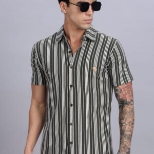PR3 Shirts 008 – HS Olive Stripes || Half Sleeve Shirt