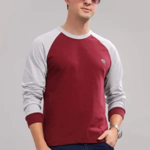 RFS006 || Maroon & Charcoal || Round Neck Full Sleeve T-Shirt