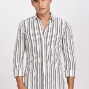 PR3 Shirts 007 – White & Silver Stripes || Full Sleeve Shirt