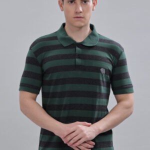 PR37 || Green & Grey Stripes || 100% Cotton Polo T-Shirt